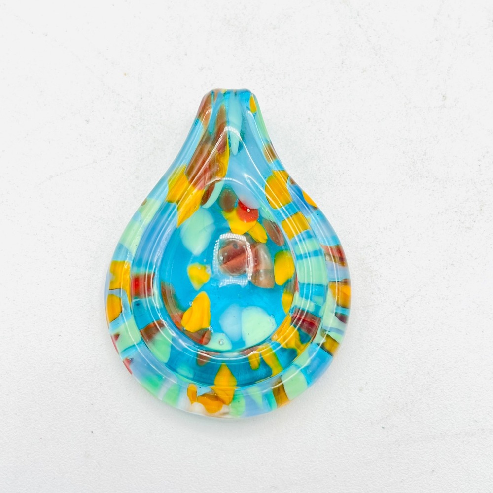 Handmade Art Glass Teardrop Pendant Blue Confetti Millefiori Murano
